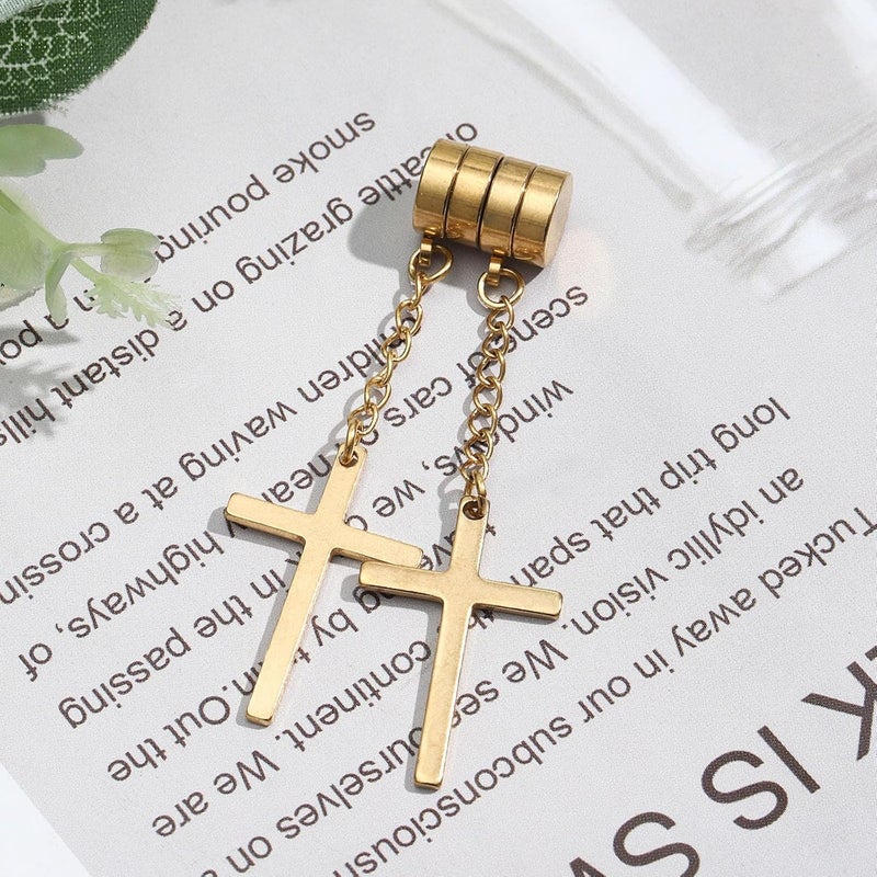 NEWITIN Magnetic Stud Earrings for Men Clip on Earring Stainless Steel Magnet Earring Unisex Non Piercing CZ Hoop Cross Diamond Magnetic Earrings for Men Women - Image 4